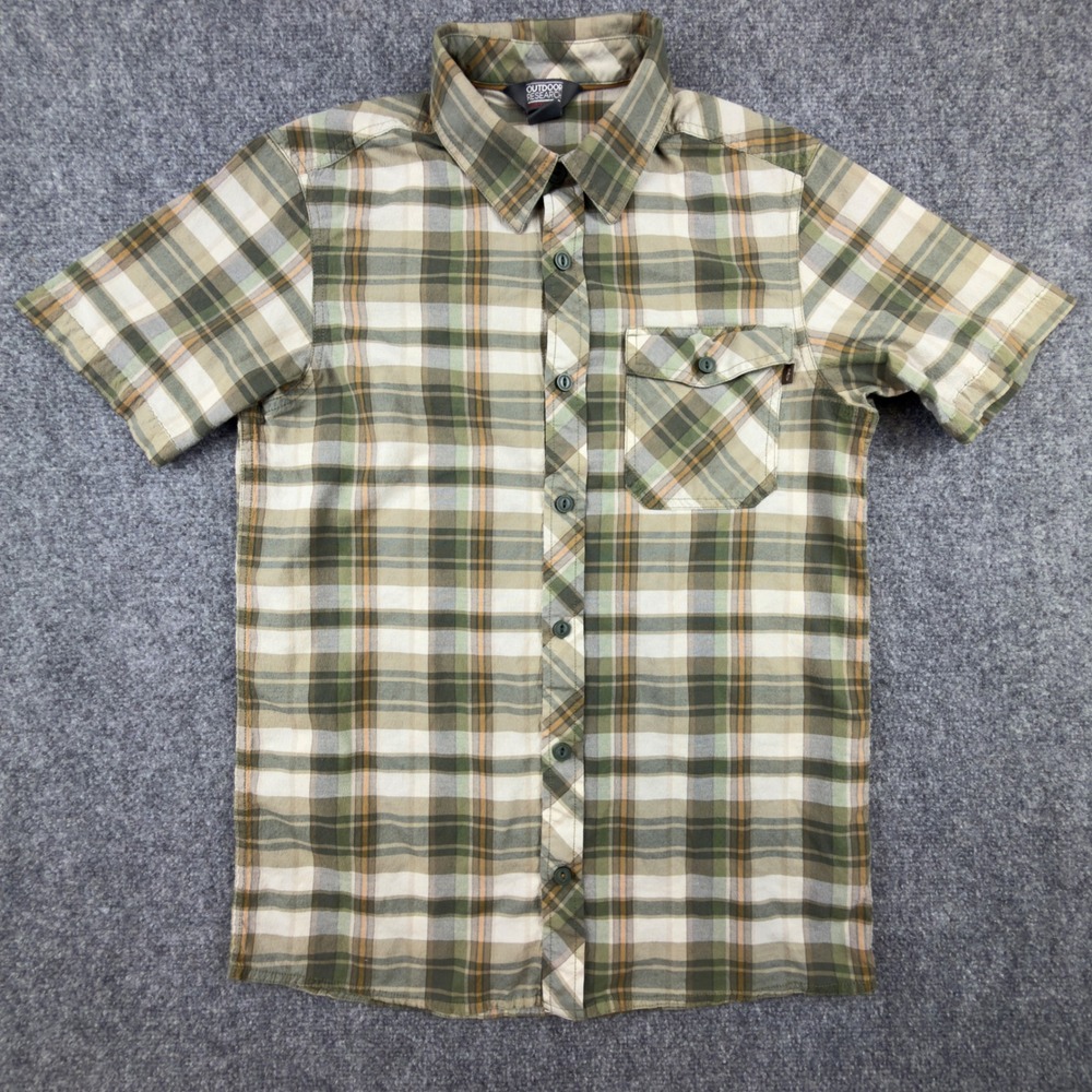 Outdoor Research Mens Pale Ale Short Sleeve Plaid Button Down Shirt Green Size M